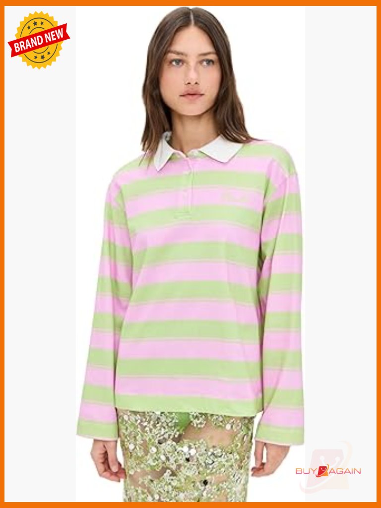 Rugby Polo Shirt Loose Fit Long Sleeve Collared Neck Logo Stripe